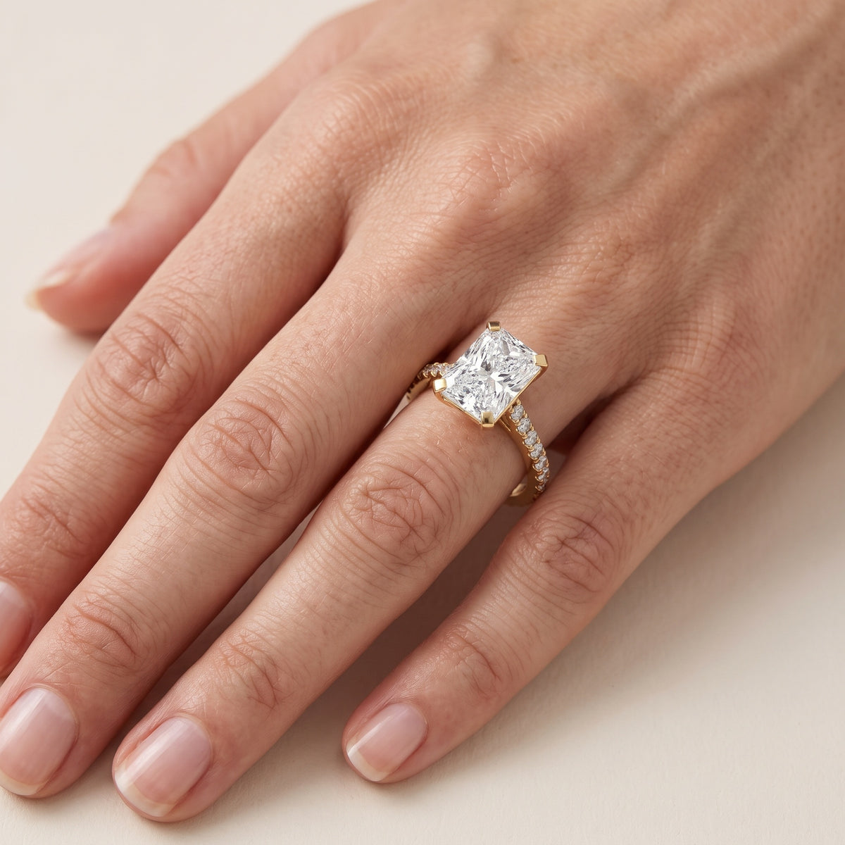 Elsa Cathedral Pavé Radiant Diamond Engagement Ring in Silver - lifestyle.jpg