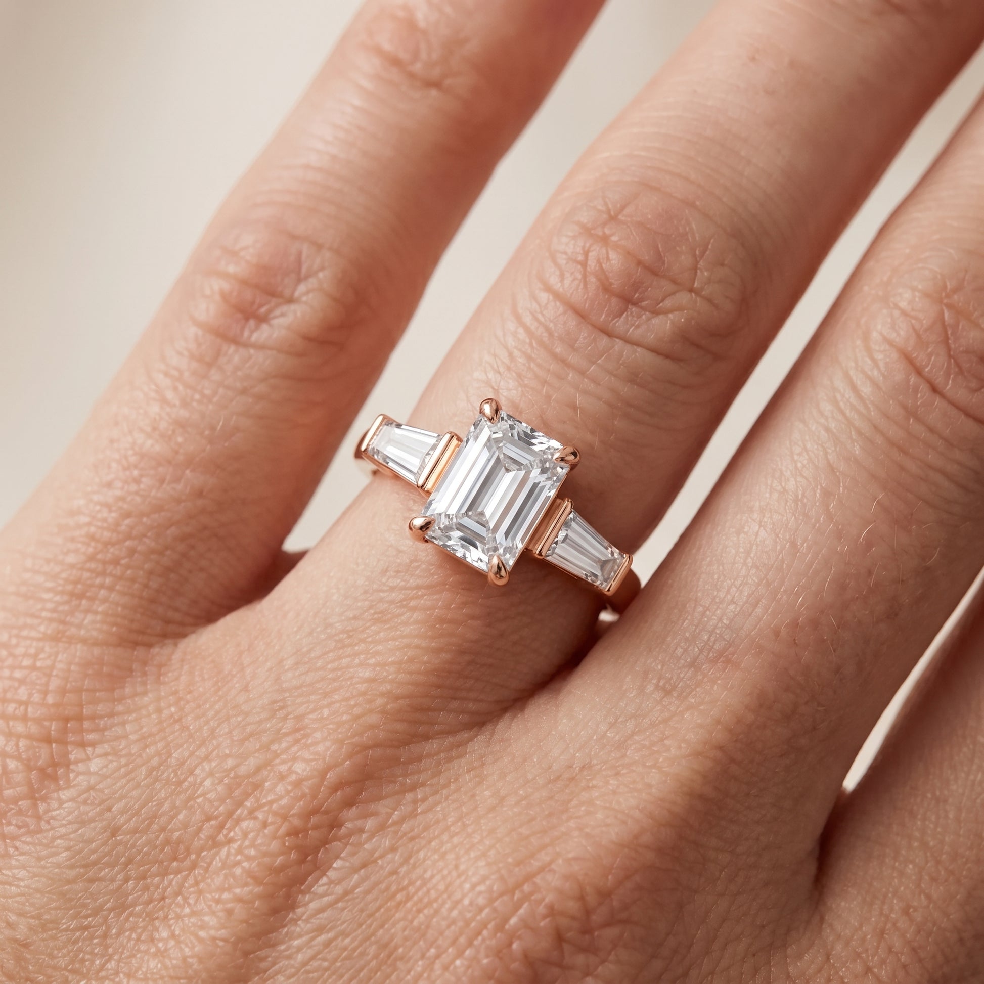 Layla Tapered Baguette Emerald Diamond Ring in Rose Gold - lifestyle.jpg