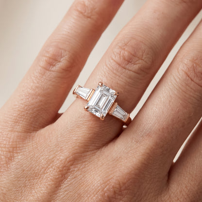 Layla Tapered Baguette Emerald Diamond Ring in Rose Gold - lifestyle.jpg