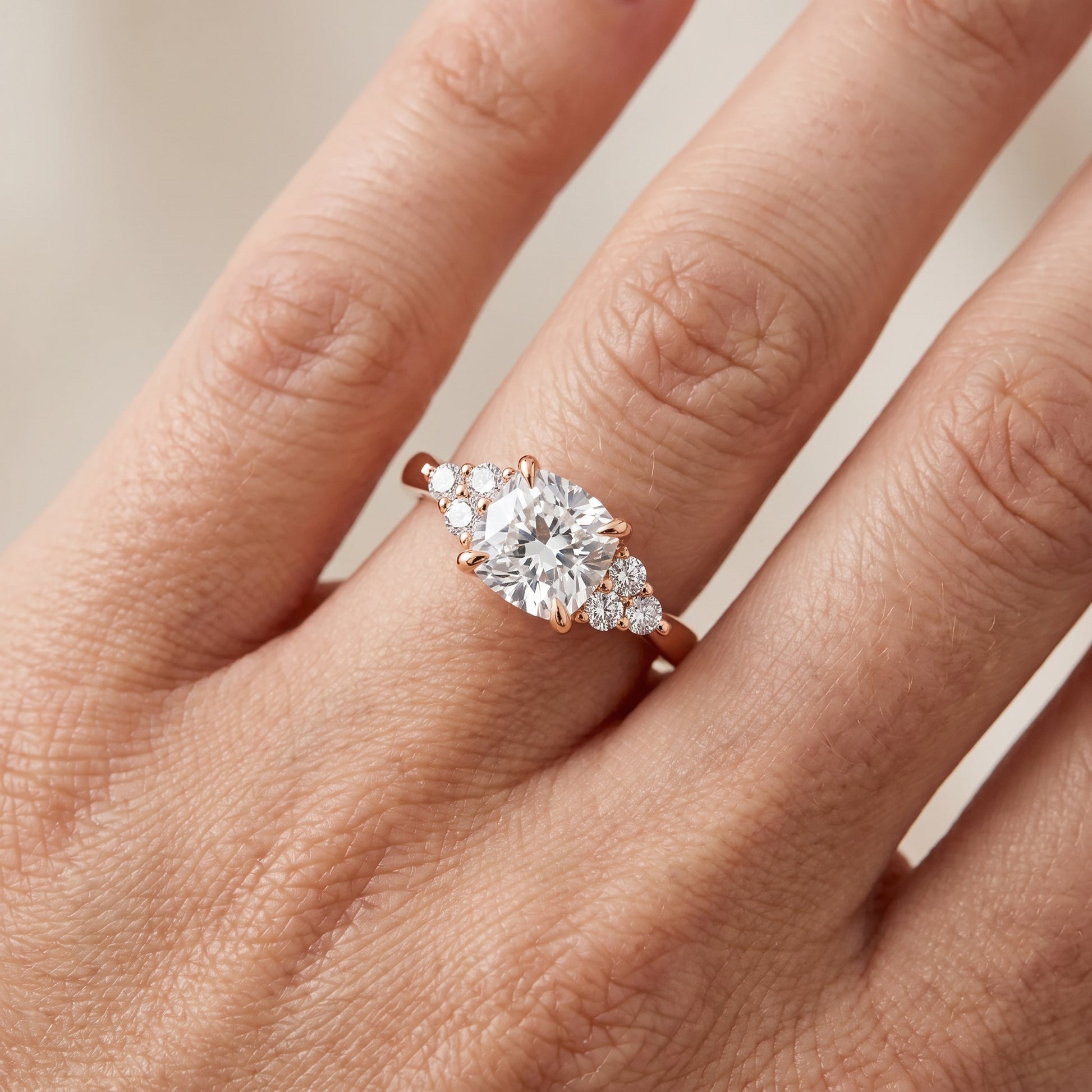 Anya Sidestone Cluster Cushion Diamond Ring in Rose Gold - lifestyle.jpg