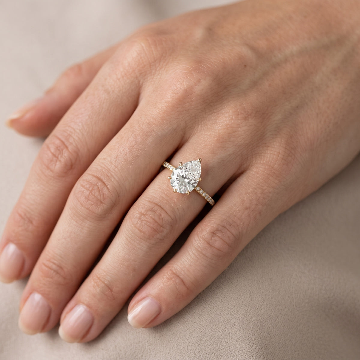 Minette Micropavé Pear Diamond Engagement Ring in Silver - lifestyle.jpg