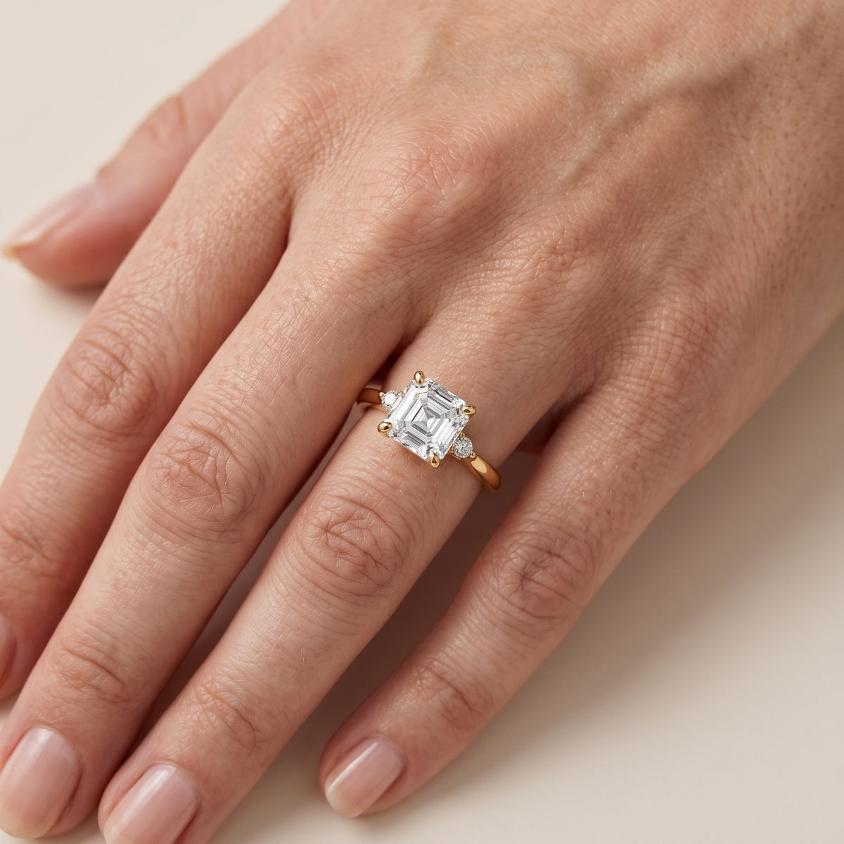 Teodora Floating Three-Stone Asscher Diamond Engagement Ring in Silver - lifestyle.jpg