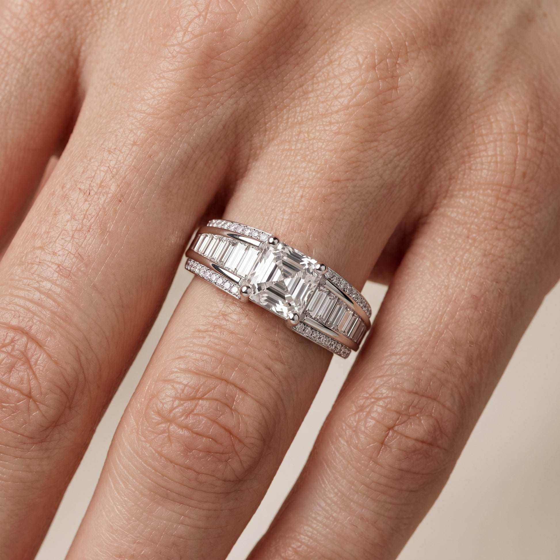 Halle Channel Set Baguette Accent Asscher Diamond Engagement Ring in White Gold - lifestyle.jpg