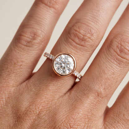 Cora Bezel Pavé Round Diamond Ring in Rose Gold - lifestyle.jpg