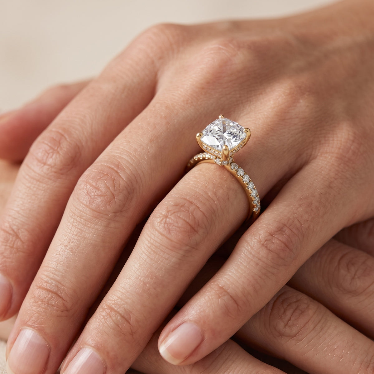 Nessa Hidden Halo Pavé Cushion Diamond Engagement Ring in Platinum - lifestyle.jpg