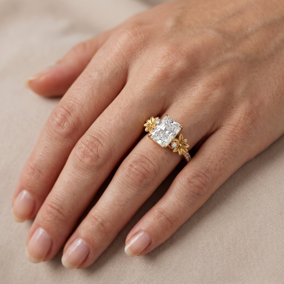 Leland Floral Pavé Radiant Diamond Engagement Ring in Platinum - lifestyle.jpg