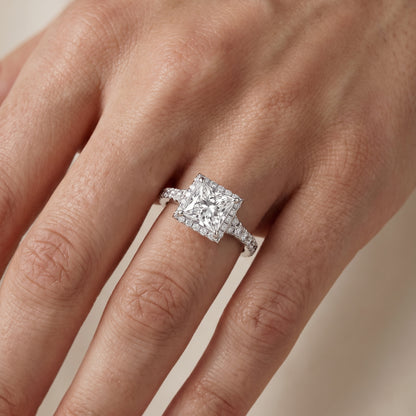 Bella Halo Pavé Princess Diamond Engagement Ring in Silver - lifestyle.jpg