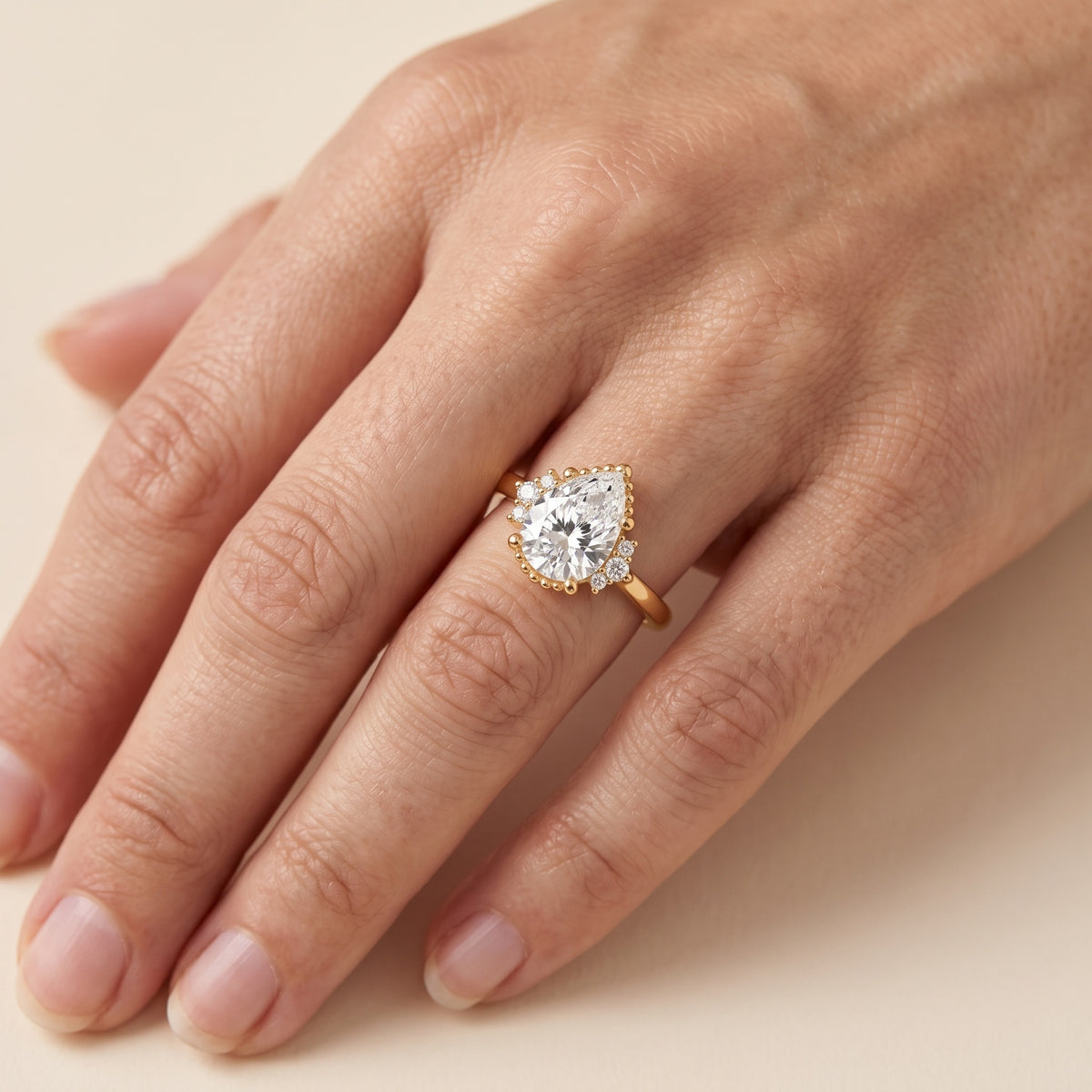 Paola Milgrain Pavé Pear Diamond Engagement Ring in White Gold - lifestyle.jpg