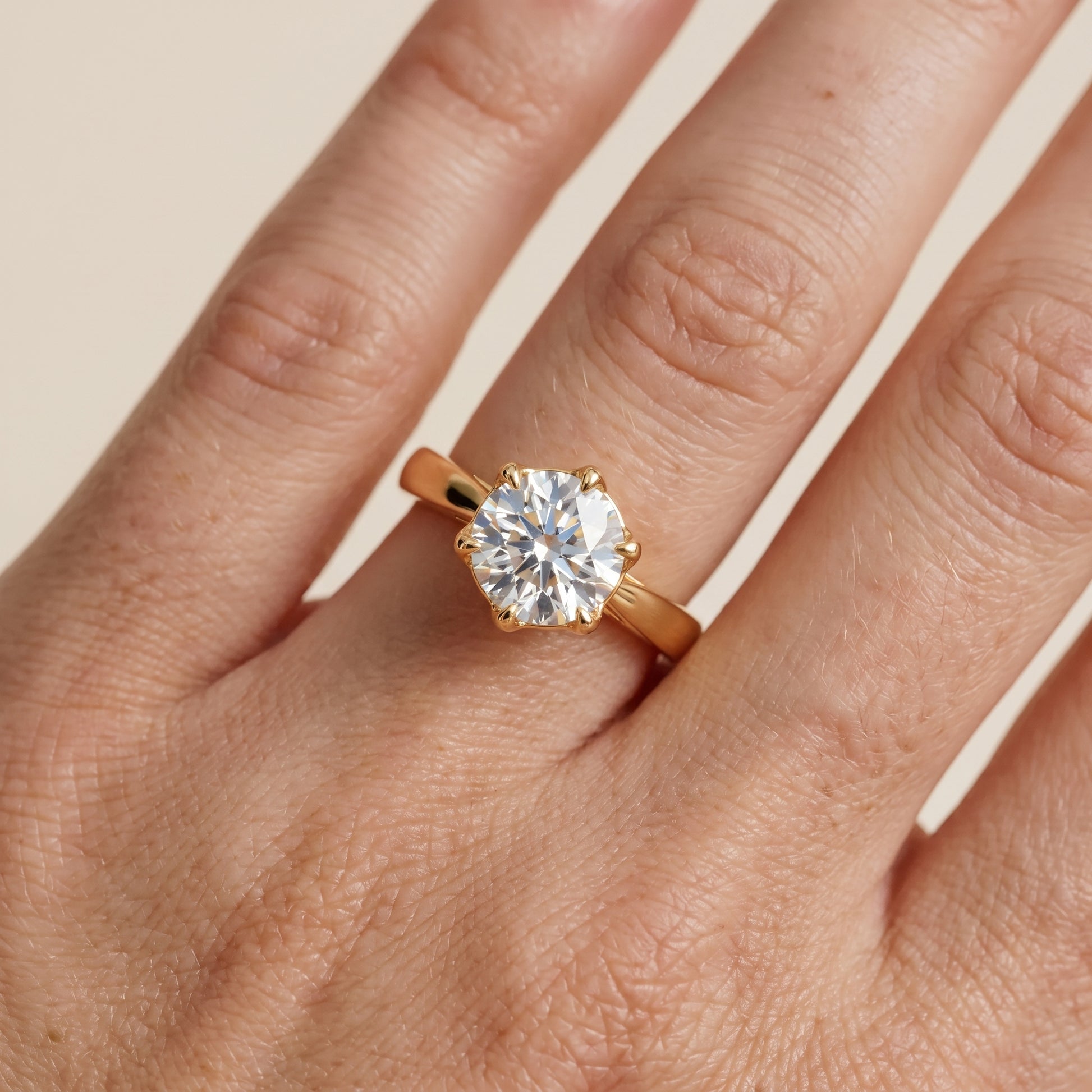 Lucia Solitaire Six-Prong Round Diamond Engagement Ring in Yellow Gold - lifestyle.jpg