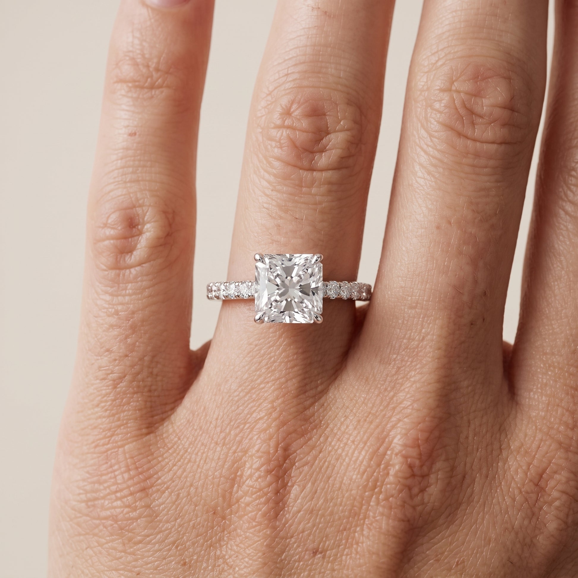 Thea Hidden Halo Pavé Radiant Diamond Engagement Ring in White Gold - lifestyle.jpg