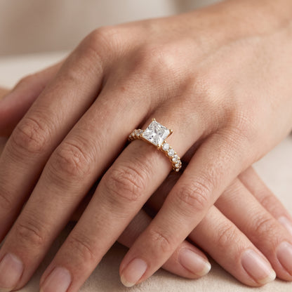 Heloise Statement Pavé Princess Diamond Engagement Ring in Platinum - lifestyle.jpg