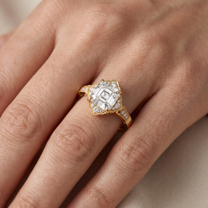 Esther Milgrain Halo Asscher Diamond Engagement Ring in Silver - lifestyle.jpg