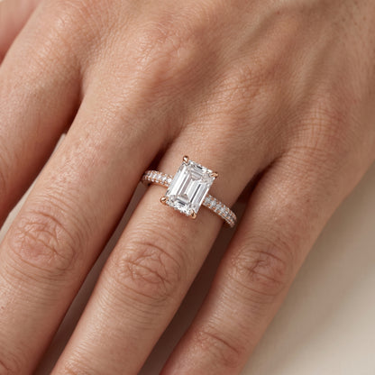 Della Hidden Halo Pavé Emerald Diamond Engagement Ring in Rose Gold - lifestyle.jpg