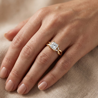 Luna Glow Twisted Princess Diamond Engagement Ring in Yellow Gold - lifestyle.jpg