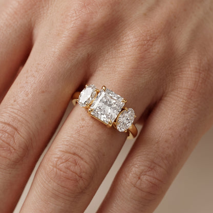 Lila Three-Stone Radiant Diamond Ring in Yellow Gold - lifestyle.jpg