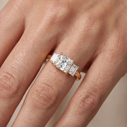 Zoe Three-Stone Princess Diamond Ring in Yellow Gold - lifestyle.jpg