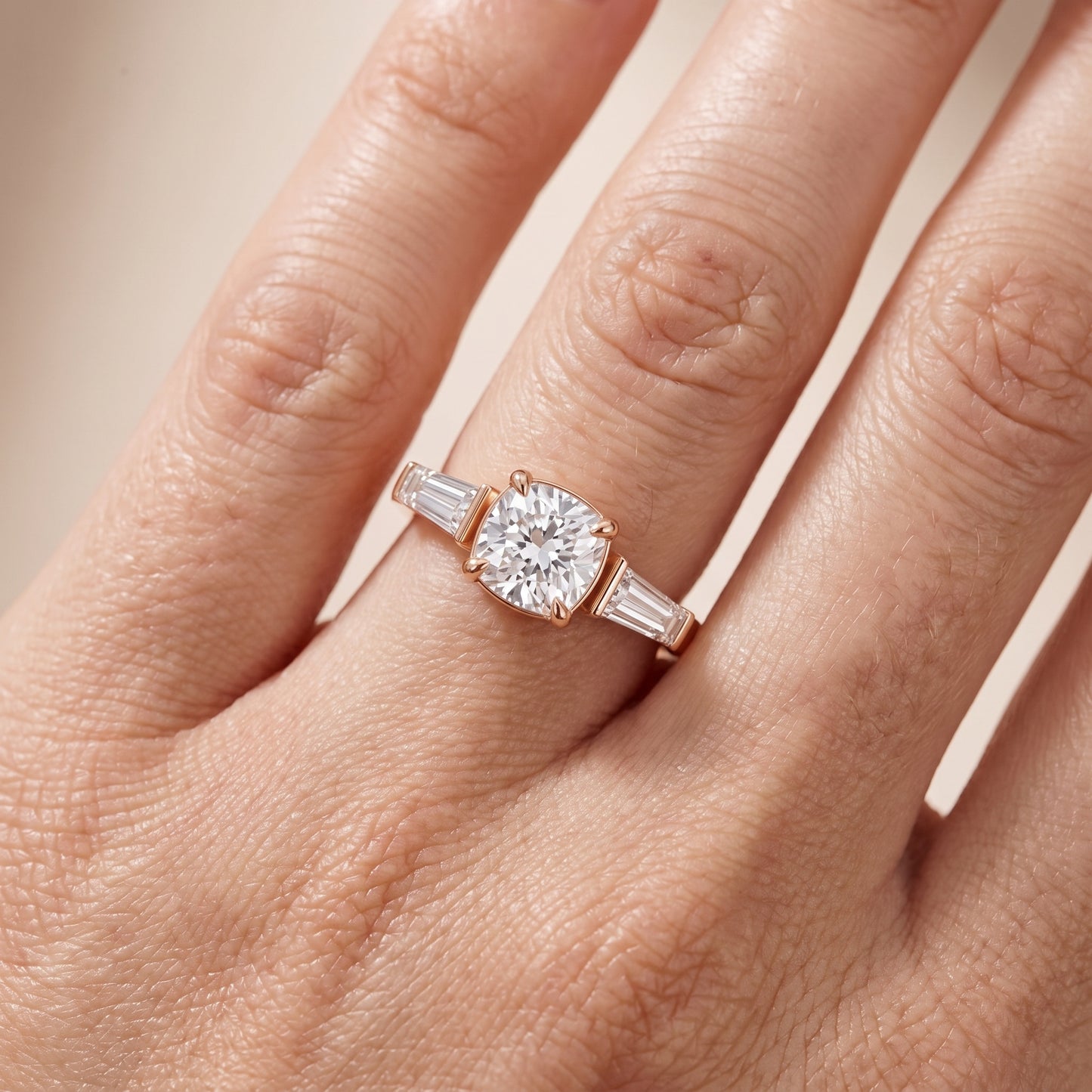 Layla Tapered Baguette Cushion Diamond Ring in Rose Gold - lifestyle.jpg
