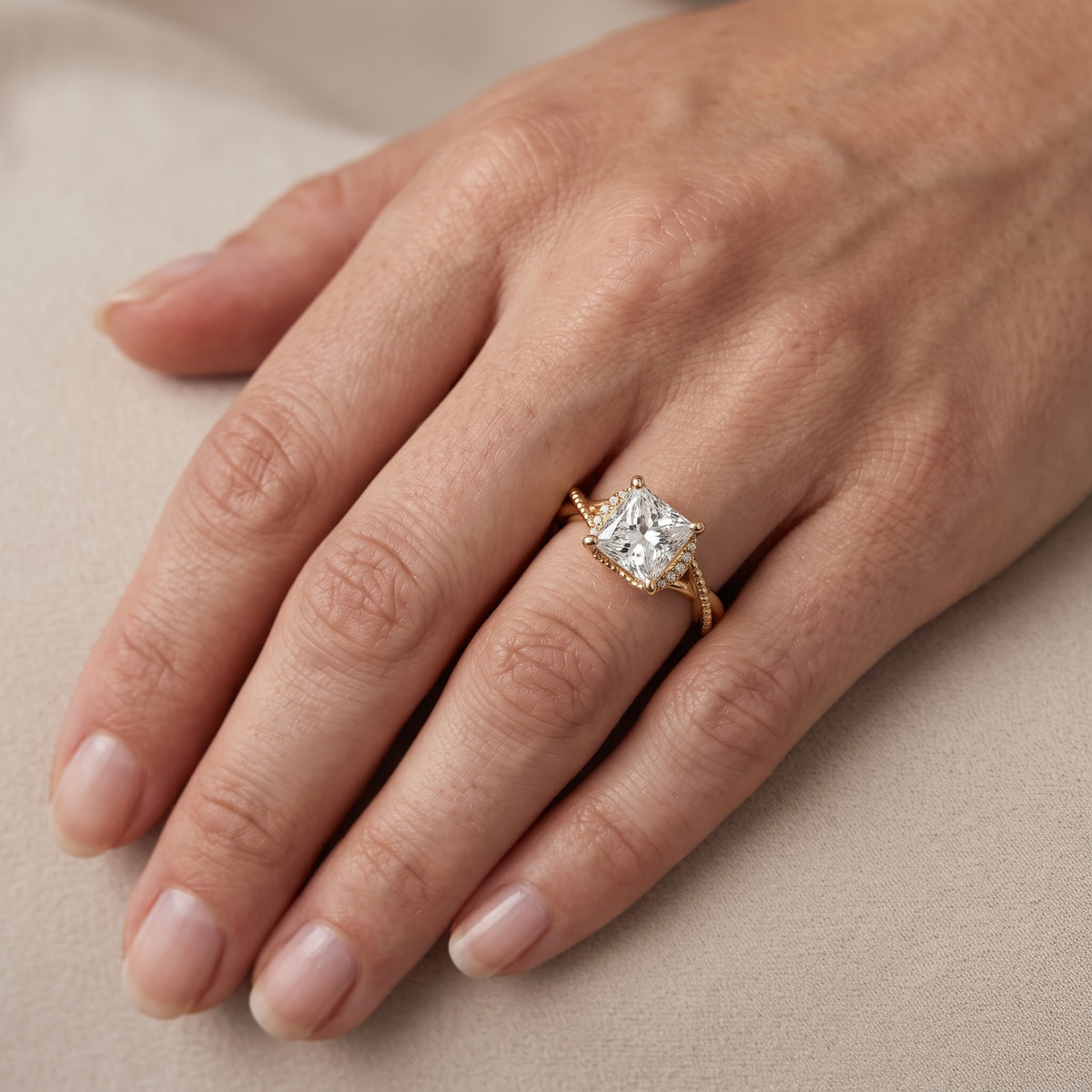 Aileen Hidden Halo Milgrain Princess Diamond Engagement Ring in Platinum - lifestyle.jpg
