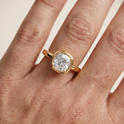Alina Bezel Solitaire Cushion Diamond Ring in Yellow Gold - lifestyle.jpg