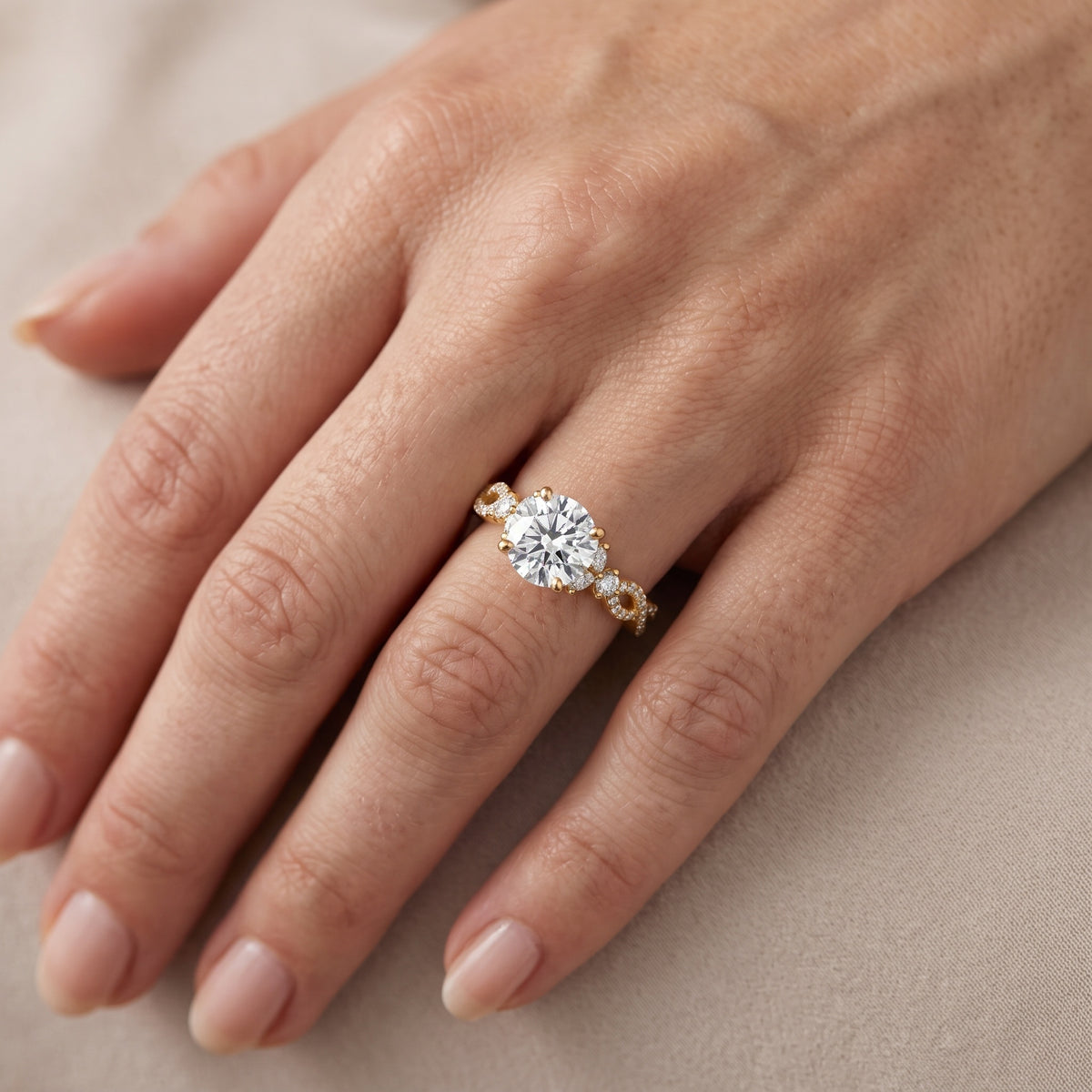 Neva Infinity Twist Round Diamond Engagement Ring in Silver - lifestyle.jpg