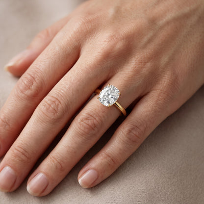 Serena Blossom Solitaire Cushion Diamond Engagement Ring in Yellow Gold - lifestyle.jpg