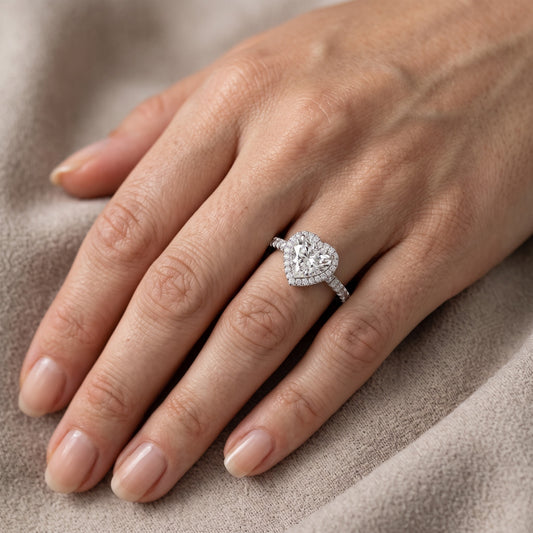 Rosemary Halo Pavé Heart Diamond Engagement Ring in Platinum - lifestyle.jpg