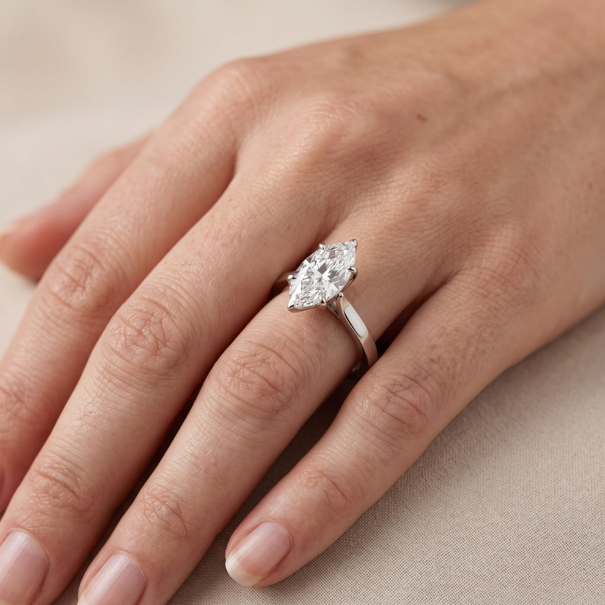 Isabella Bloom Solitaire Marquise Diamond Engagement Ring in Silver - lifestyle.jpg