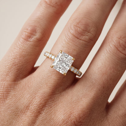 Thea Hidden Halo Pavé Radiant Diamond Engagement Ring in Yellow Gold - lifestyle.jpg