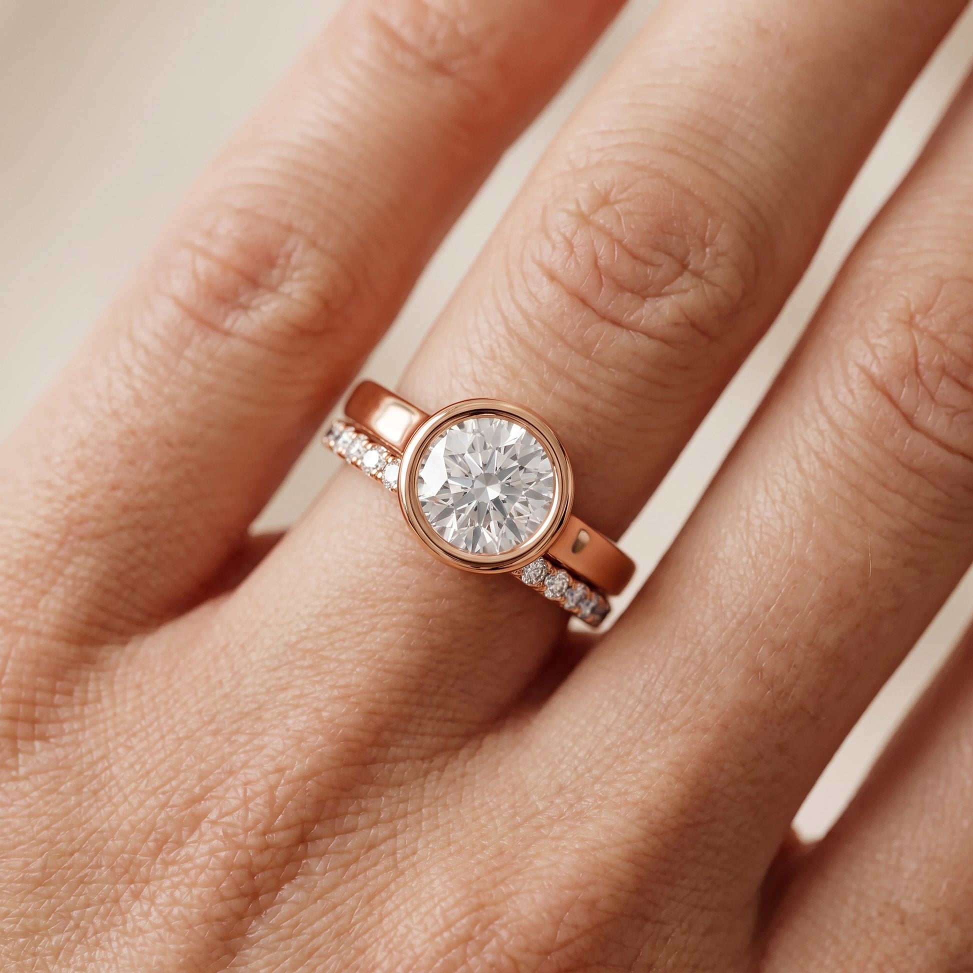 Ayla Bezel Bypass Round Diamond Ring in Rose Gold - lifestyle.jpg