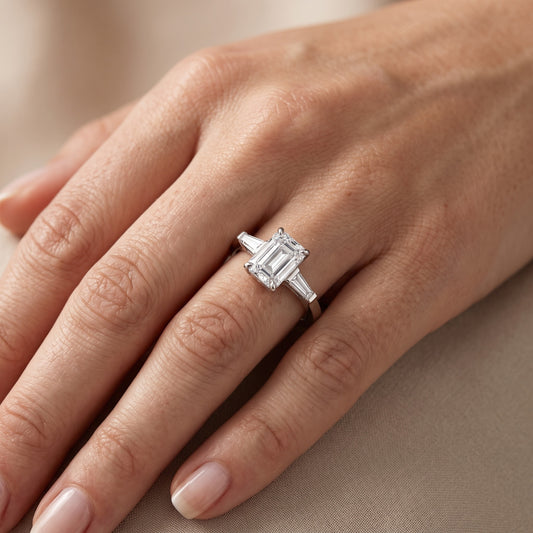 Winnie Three-Stone Emerald Diamond Engagement Ring in Platinum - lifestyle.jpg