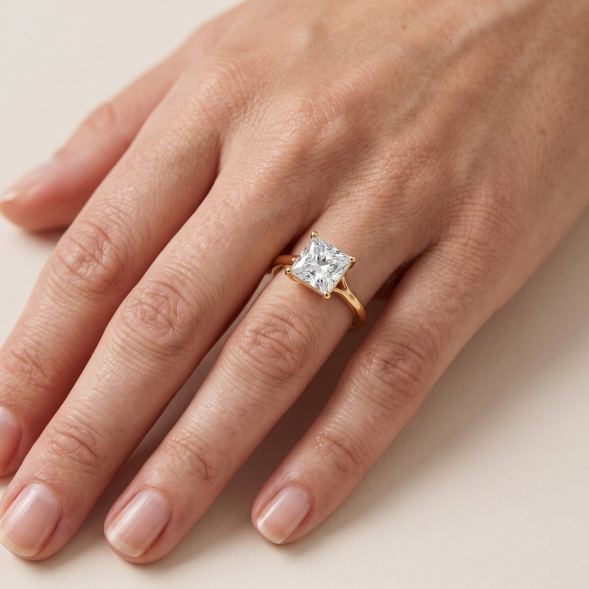 Blanche Solitaire Split Shank Princess Diamond Engagement Ring in Silver - lifestyle.jpg