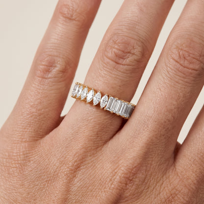 Philippa Shared Prong Marquise & Baguette Diamond Eternity Band in Yellow Gold - lifestyle.jpg