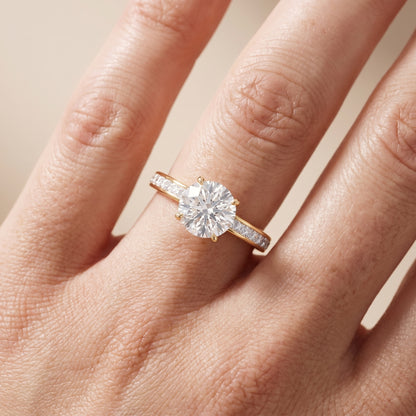 Brielle Channel Set Solitaire Round Diamond Ring in Yellow Gold - lifestyle.jpg