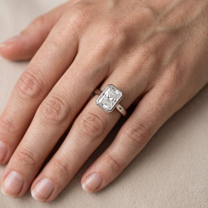 Jolie Bezel Solitaire Radiant Diamond Engagement Ring in Silver - lifestyle.jpg