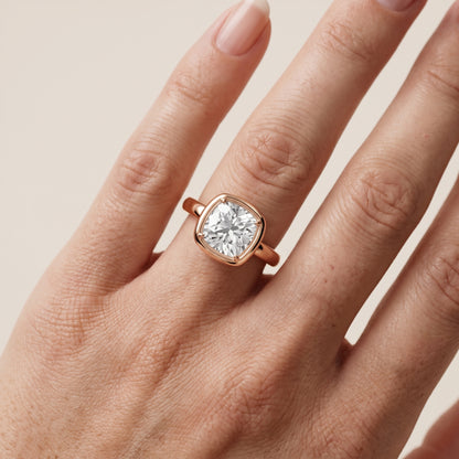 Alina Bezel Solitaire Cushion Diamond Ring in Rose Gold - lifestyle.jpg