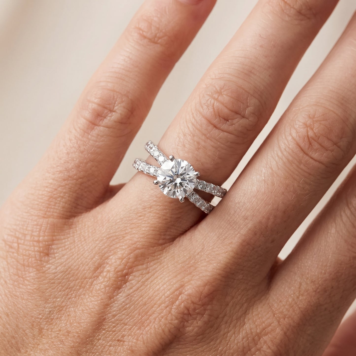 Lior Criss Cross Pavé Round Diamond Engagement Ring in White Gold - lifestyle.jpg