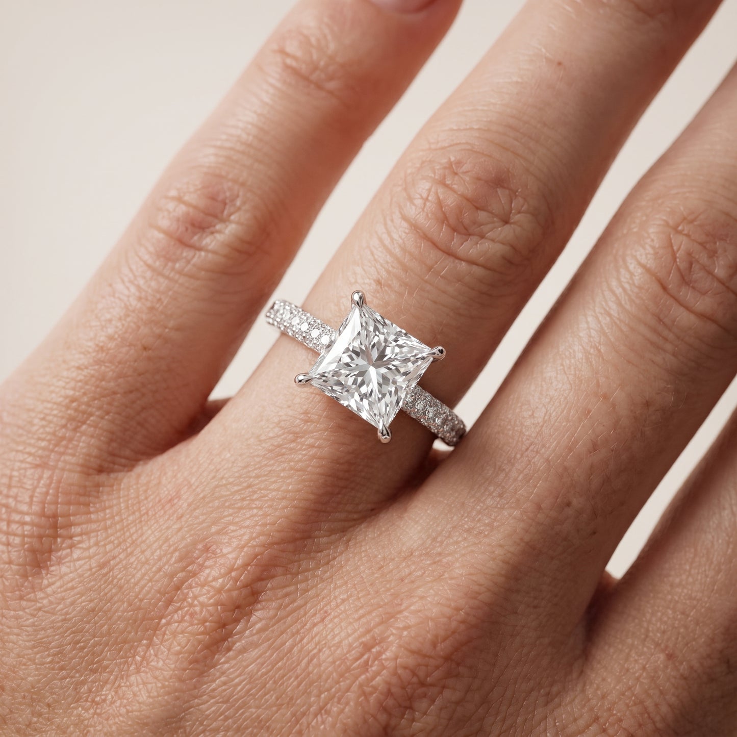 Della Hidden Halo Pavé Princess Diamond Engagement Ring in White Gold - lifestyle.jpg