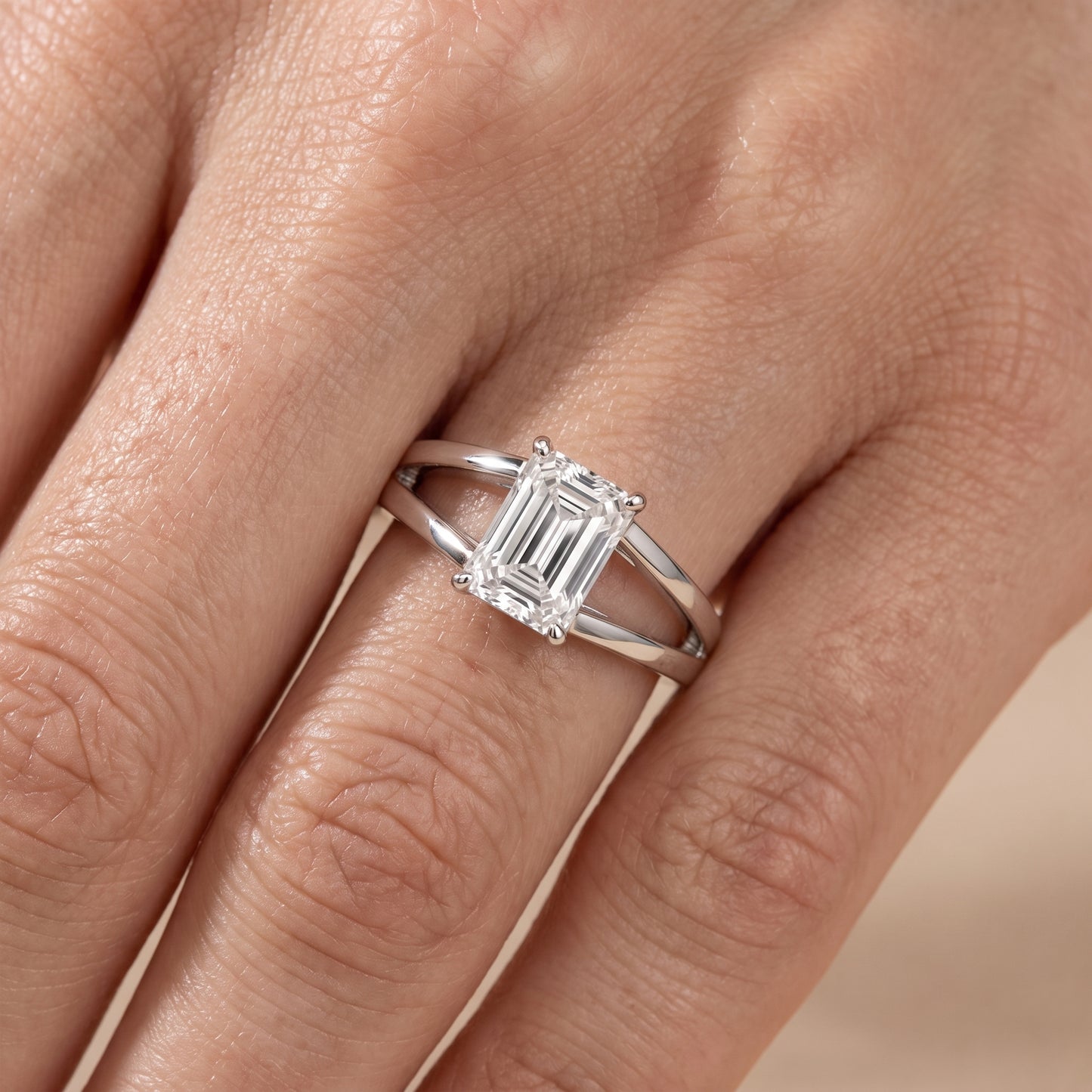 Giselle Solitaire Split Shank Emerald Diamond Engagement Ring in Silver - lifestyle.jpg