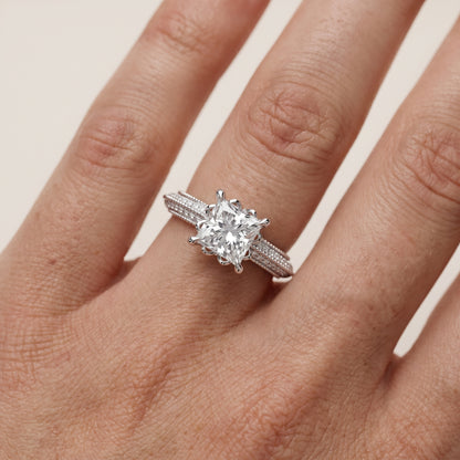 Indie Vintage Milgrain Princess Diamond Engagement Ring in Platinum - lifestyle.jpg