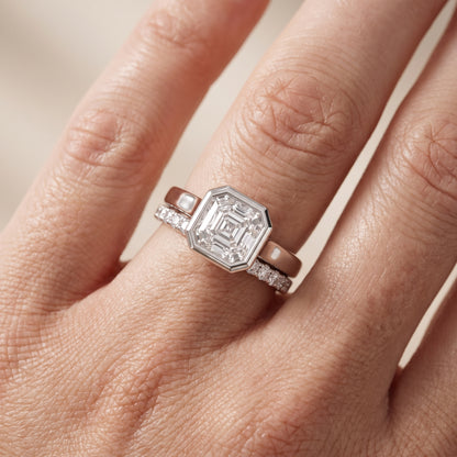 Ayla Bezel Bypass Asscher Diamond Ring in Platinum - lifestyle.jpg