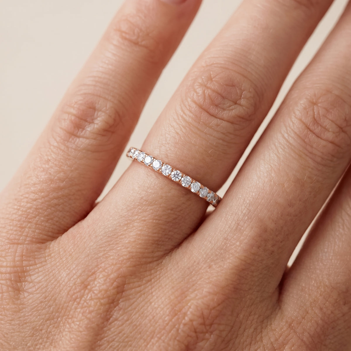 Poppy Micropavé Round Diamond Half Eternity Band in Rose Gold - lifestyle.jpg