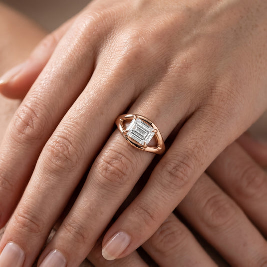 Madeleine Split Shank Emerald Diamond Engagement Ring in Rose Gold - lifestyle.jpg