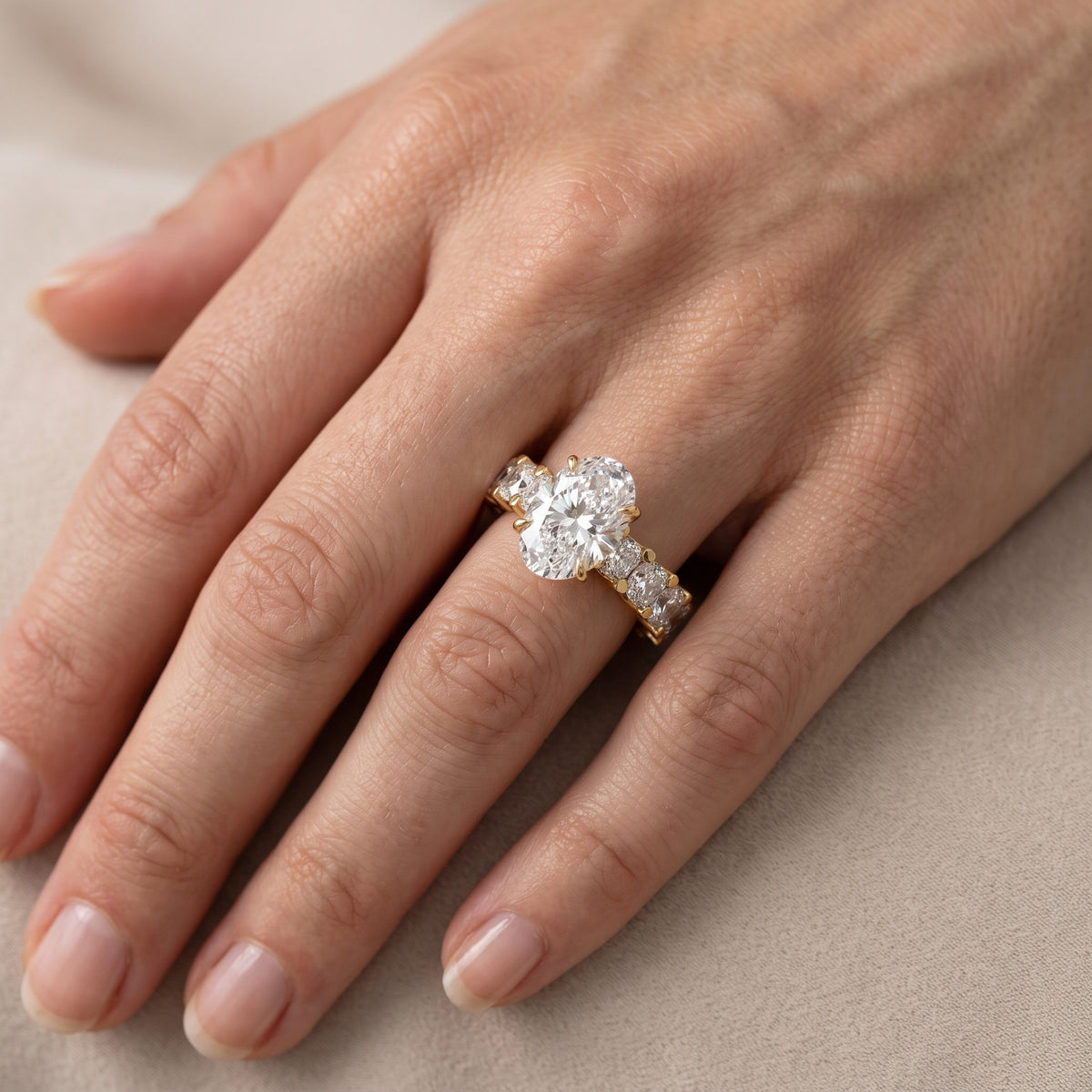 Katarina Statement Pavé Oval Diamond Engagement Ring in Silver - lifestyle.jpg
