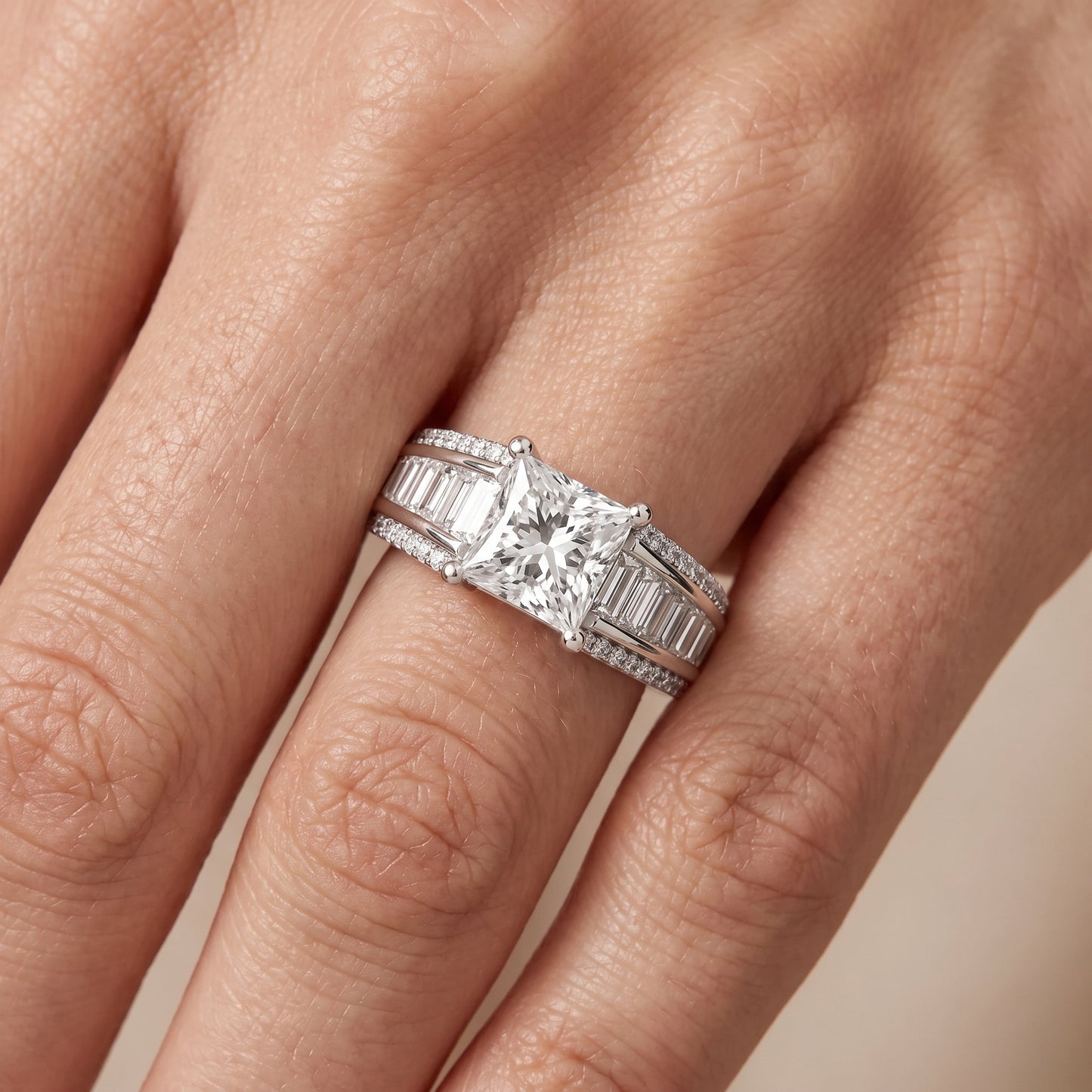 Halle Channel Set Baguette Accent Princess Diamond Engagement Ring in White Gold - lifestyle.jpg