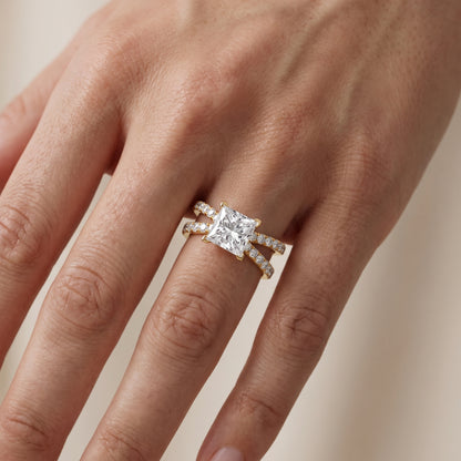 Lior Criss Cross Pavé Princess Diamond Engagement Ring in Yellow Gold - lifestyle.jpg