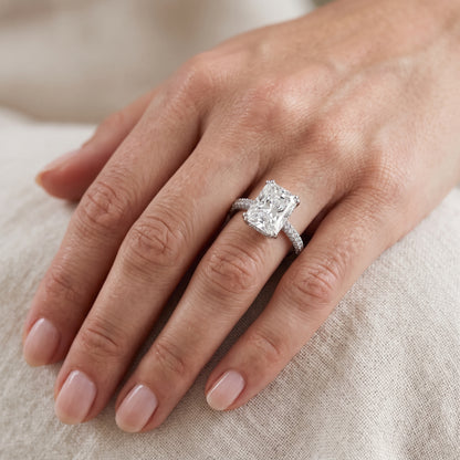 Celeste Hidden Halo Pavé Radiant Diamond Engagement Ring in Platinum - lifestyle.jpg