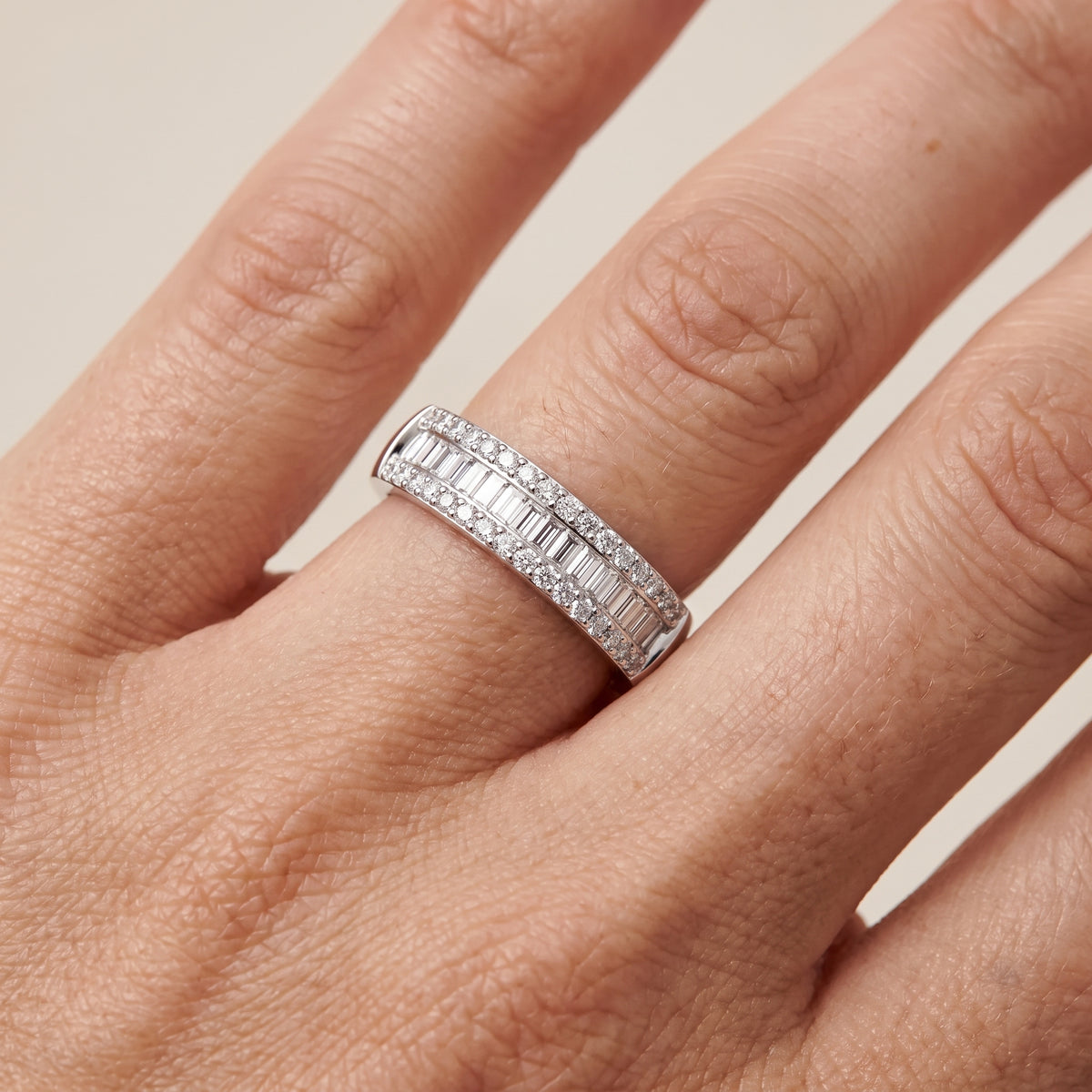 Zuri Channel Set Baguette & Round Diamond Anniversary Ring in White Gold - lifestyle.jpg