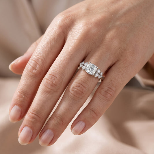 Mirabelle Cluster Cushion Diamond Engagement Ring in Platinum - lifestyle.jpg