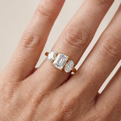 Lila Three-Stone Emerald Diamond Ring in Yellow Gold - lifestyle.jpg