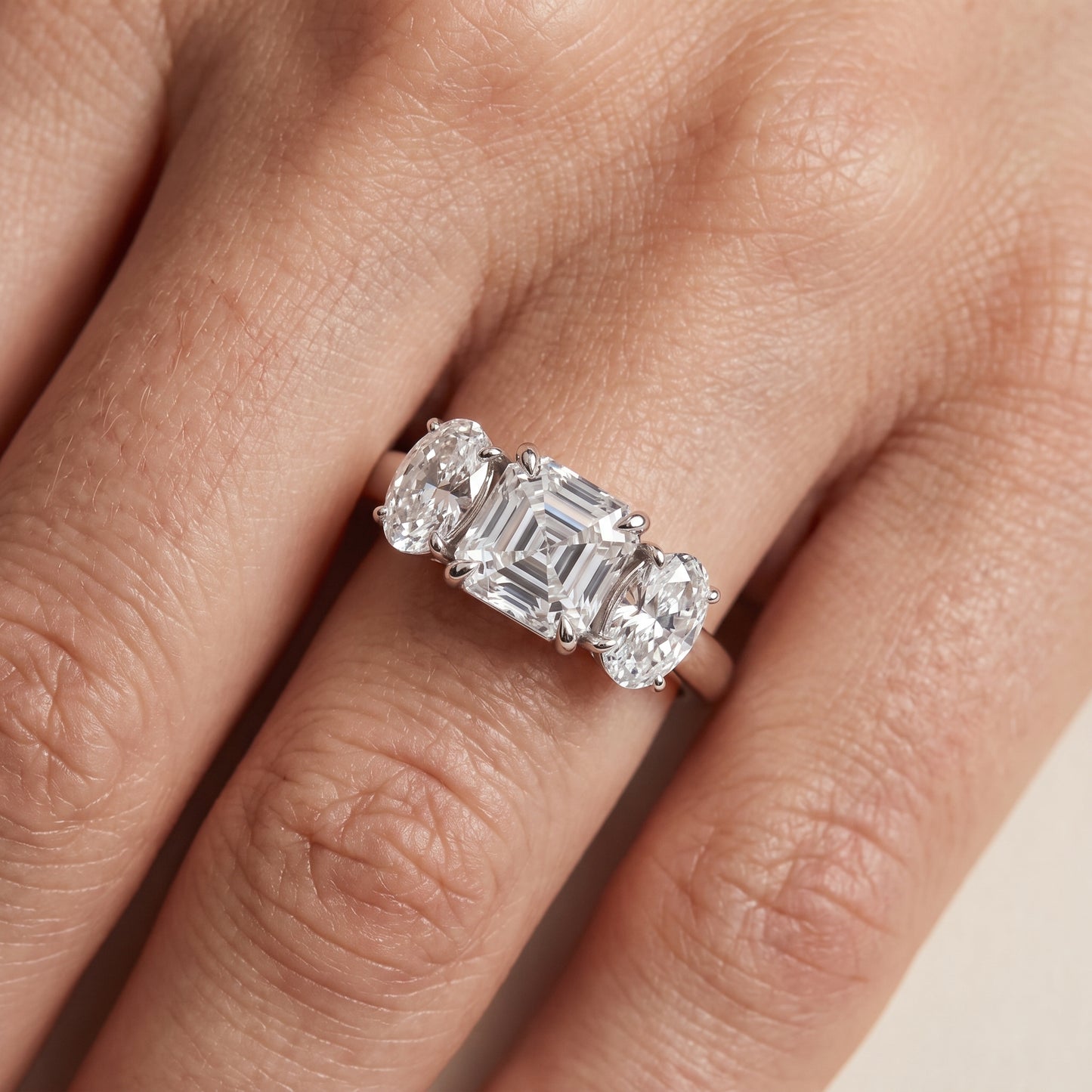Lila Three-Stone Asscher Diamond Ring in Silver - lifestyle.jpg